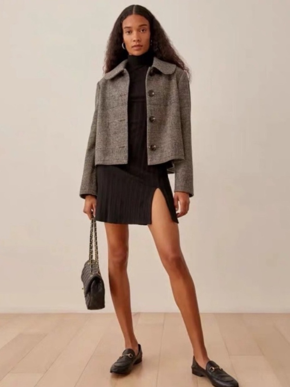 New Reformation Dillon Wool Jacket in Brown Plaid